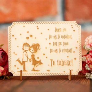 Felicitare  lemn – Te iubesc!