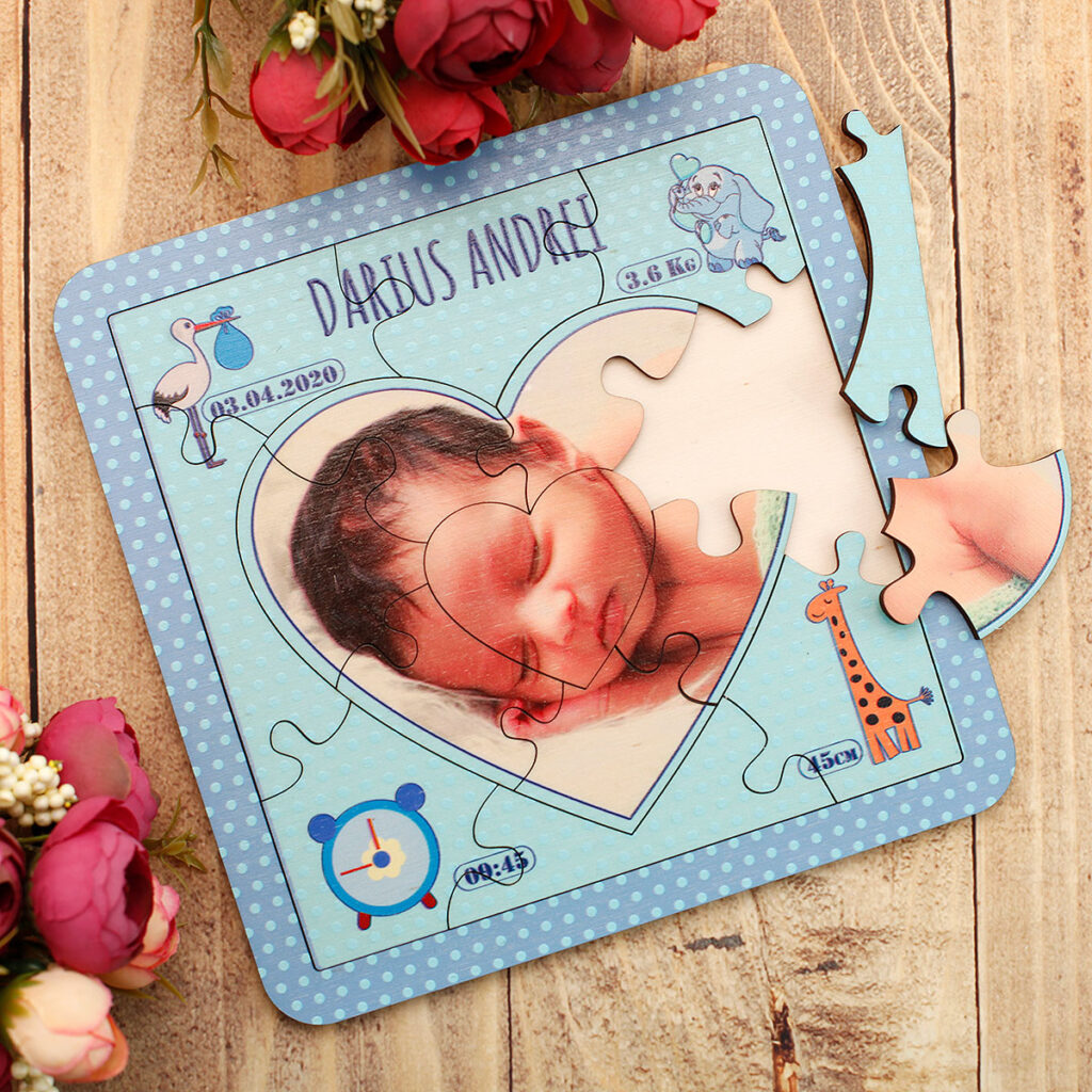 puzzle lemn personalizat nou nascut