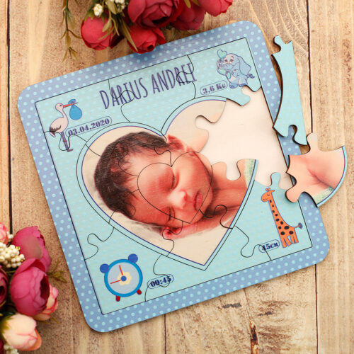 puzzle lemn personalizat nou nascut