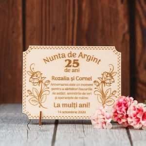 Felicitare lemn Nuntă de argint