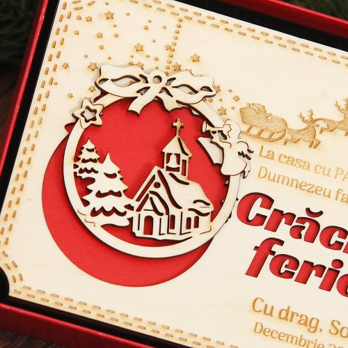 Felicitare-Globulete/Felicitare din lemn Craciun