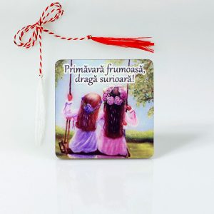 Broşă lemn "Primăvară frumoasă, dragă surioară"