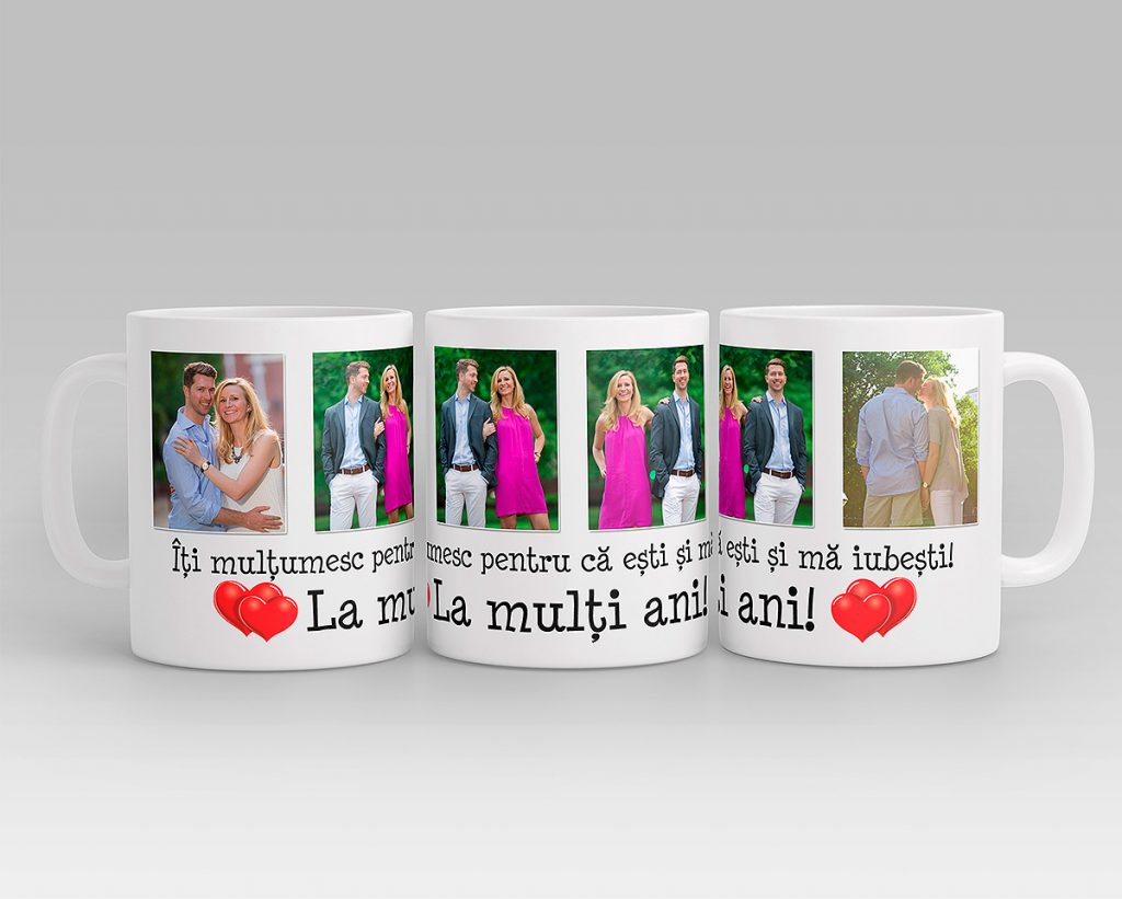cana alba personalizata cu 4 poze si text