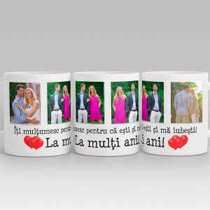 cana alba personalizata cu 4 poze si text