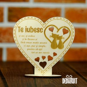 Placheta lemn "Te iubesc!" - cadou personalizat pentru iubit/iubita