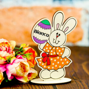 Decoratiuni personalizate lemn pentru Paste - Iepuras fata cu ou