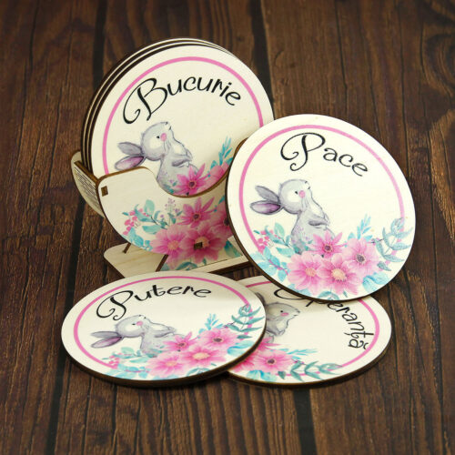 Decoratiune lemn Paste suport lemn pahare cani coastere lemn Paste