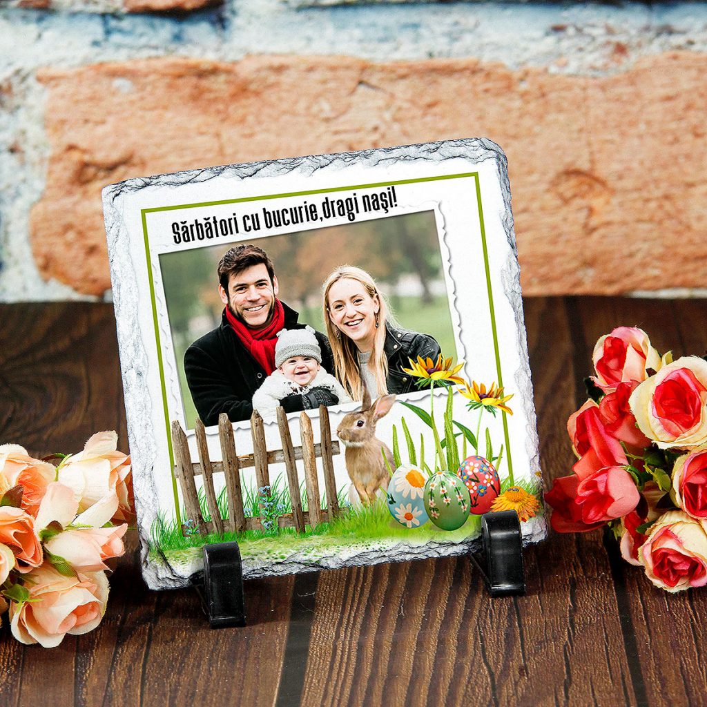 piatra ardezie patrata personalizata cu fotografie si text