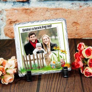piatra ardezie patrata personalizata cu fotografie si text