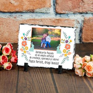 placa ardezie dreptunghiulara personalizata cu poza si text rama paste