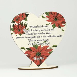 Decoratiune / Trofeu inima din lemn - Craciunul este magie