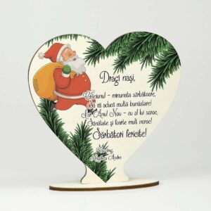 Decoratiune / Trofeu inima din lemn - Craciun fericit, dragi nasi!