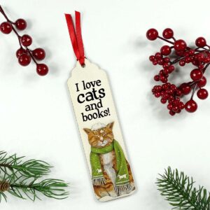 Semn de carte lemn - I love cats and books