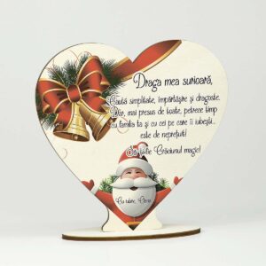 Decoratiune / Trofeu inima din lemn - Craciun fericit, sora mea!
