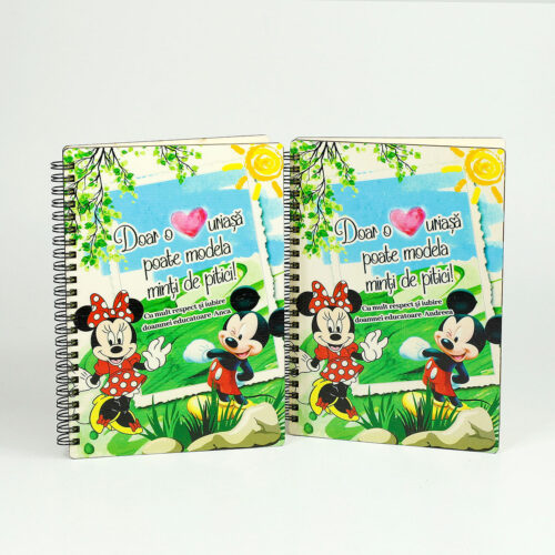 agenda lemn personalizata cadou invatatoare educatoare clasa micky si minnie mouse jurnal personalizat