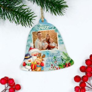 Ornament clopotel personalizat cu o fotografie si text