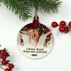 Glob lemn personalizat cu poza - Craciun fericit!