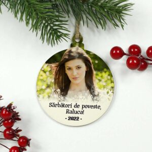 Glob lemn personalizat cu poza - Craciun fericit!