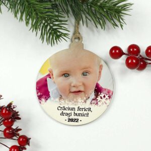 Cadou Craciun - Glob lemn personalizat cu poza