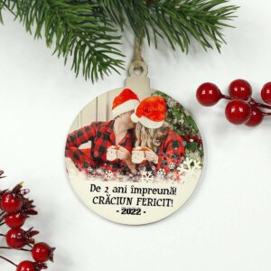 Glob lemn personalizat cu poza - Craciun fericit