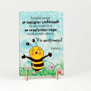 Cadou pentru educatoare/invatatoare - felicitare din lemn clasa albinutelor