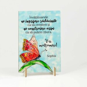 Cadou personalizat educatoare/invatatoare - Felicitare din lemn - clasa fluturasilor