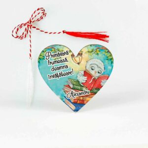 Martisor lemn cu bufnita pentru educatoare/invatatoare