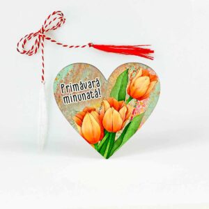 Martisor lemn inima cu lalele