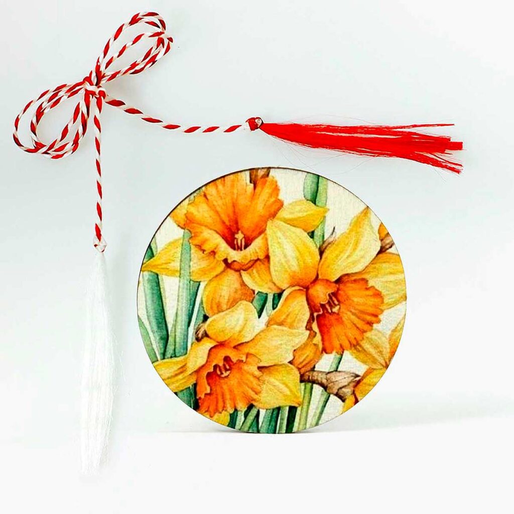 brosa lemn martisor personalizat cu narcise