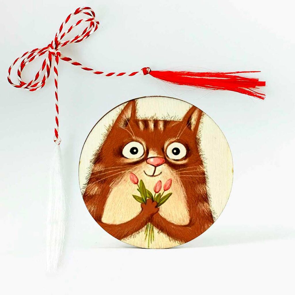 brosa lemn martisor personalizat cu pisica