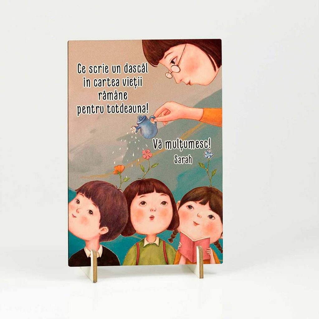 cadou personalizat educatoare/invatatoare/profesoara - felicitare din lemn