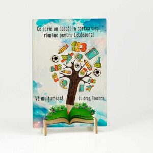 felicitare din lemn cadou personalizat educatoare invatatoare profesoara diriginta dascal