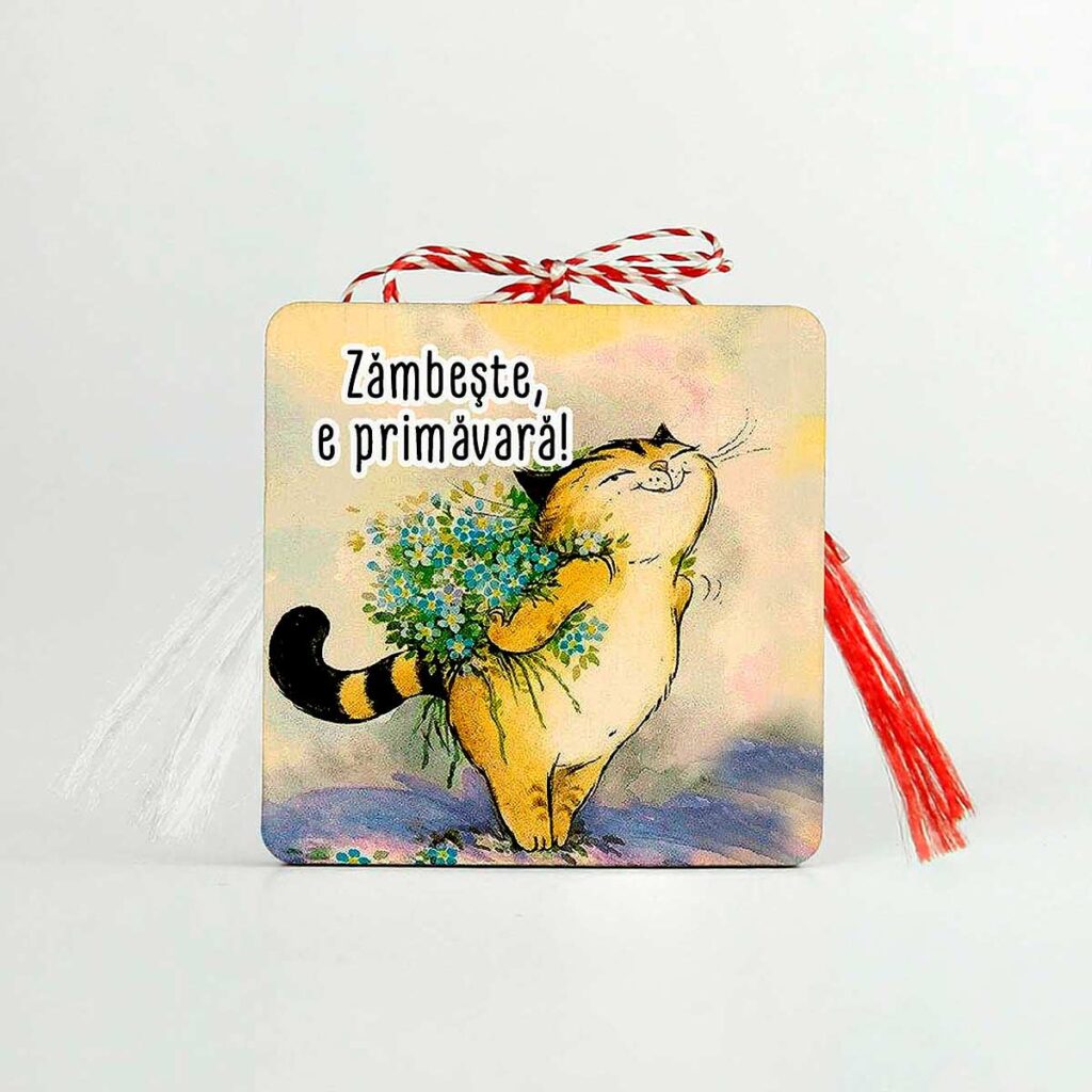 martisor brosa lemn cu mesaj
