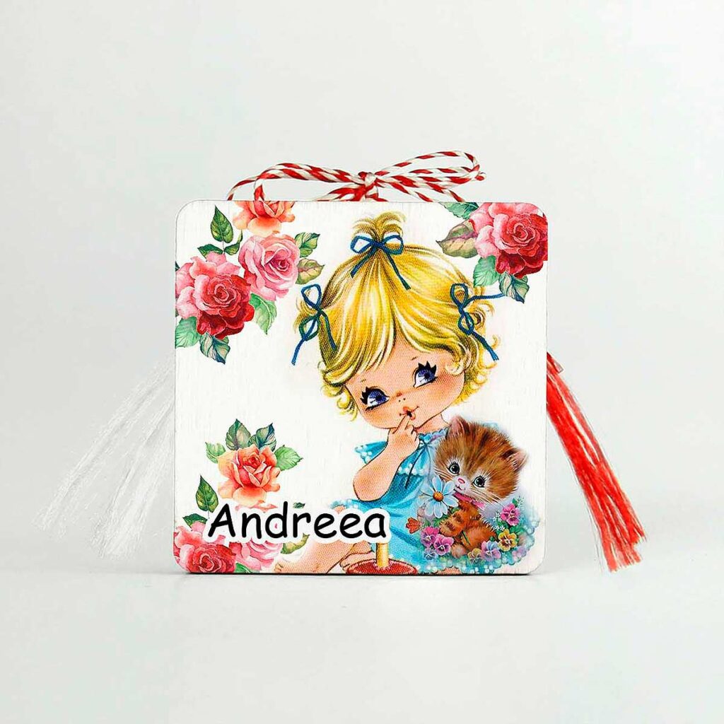 martisor din lemn personalizat cu pisica si nume