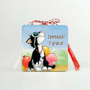 Brosa lemn - martisor cu pisica si mesaj