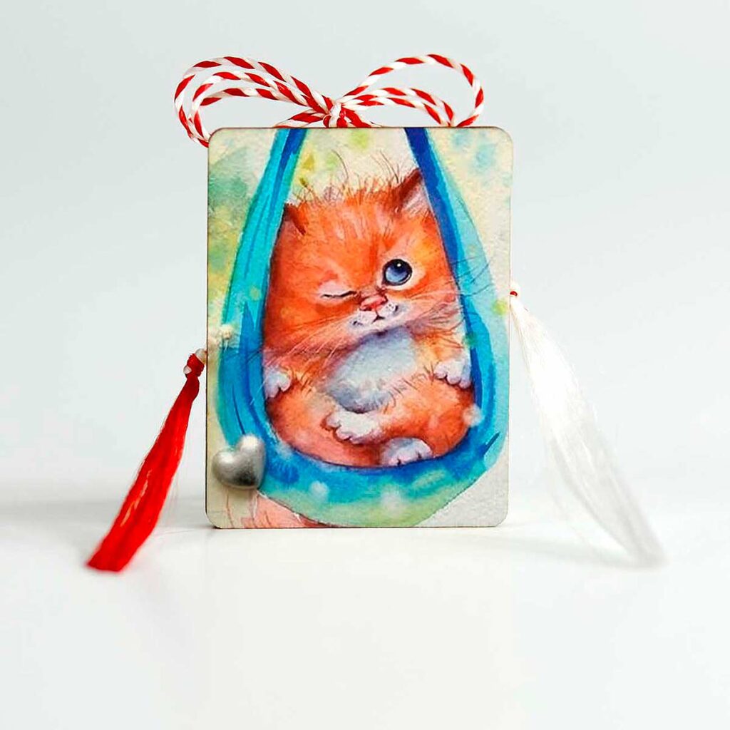 brosa lemn martisor personalizat cu pisicuta