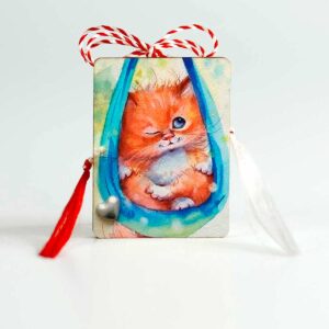 brosa lemn martisor personalizat cu pisicuta