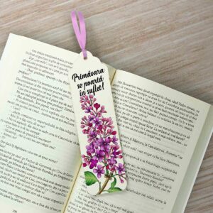 semn de carte din lemn martisor cu flori de liliac