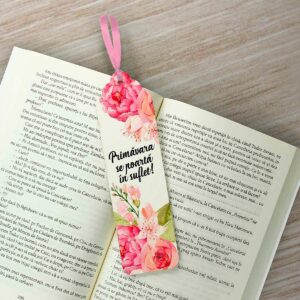 semn de carte martisor din lemn cu flori