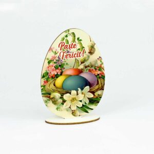 felicitare lemn ou cu mesaj pentru paste