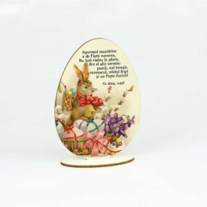 Decoratiune - Ou din lemn cu mesaj pentru Paste