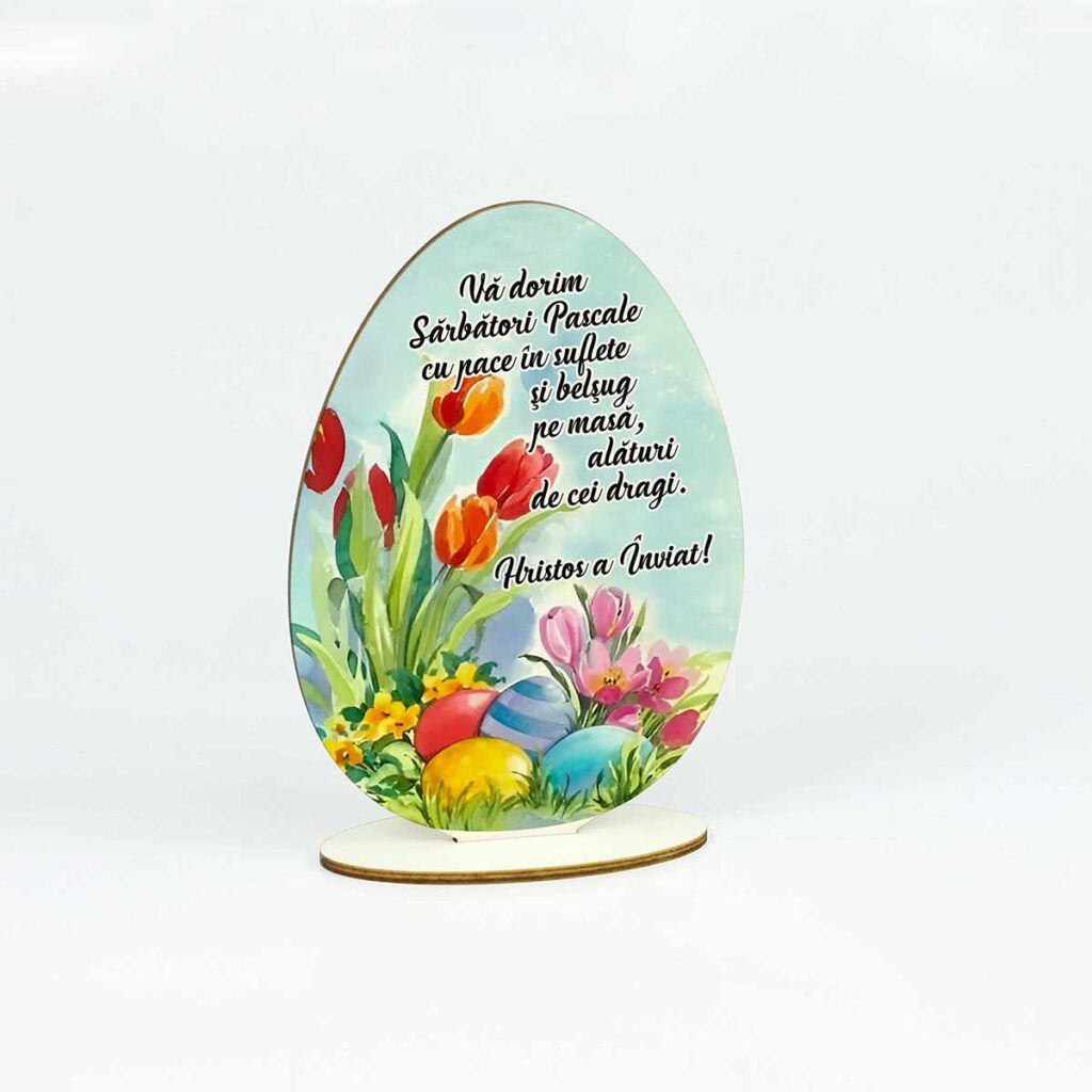 decoratiune lemn ou cu mesaj hristos a inviat