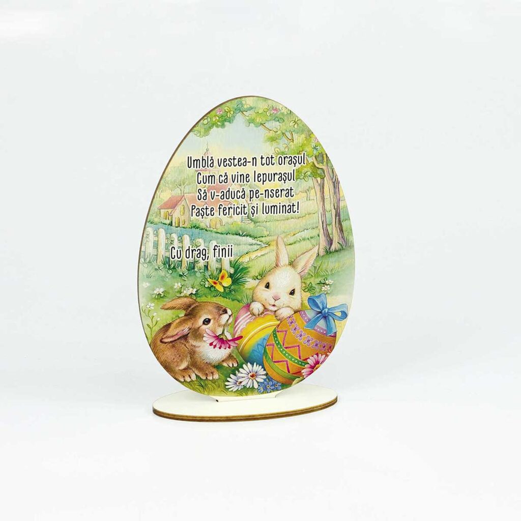 decoratiune lemn ou cu mesaj pentru paste