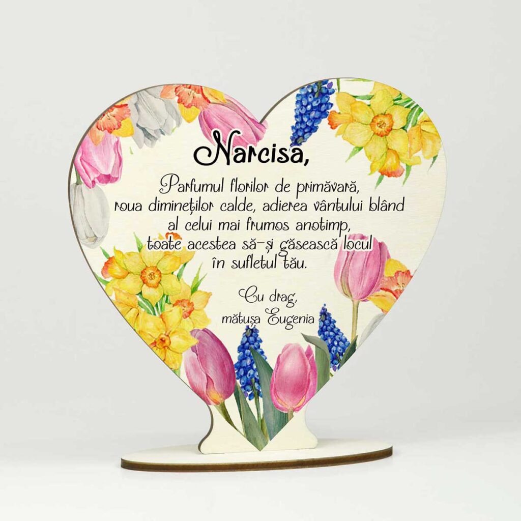 trofeu inima lemn cadou personalizat pentru florii