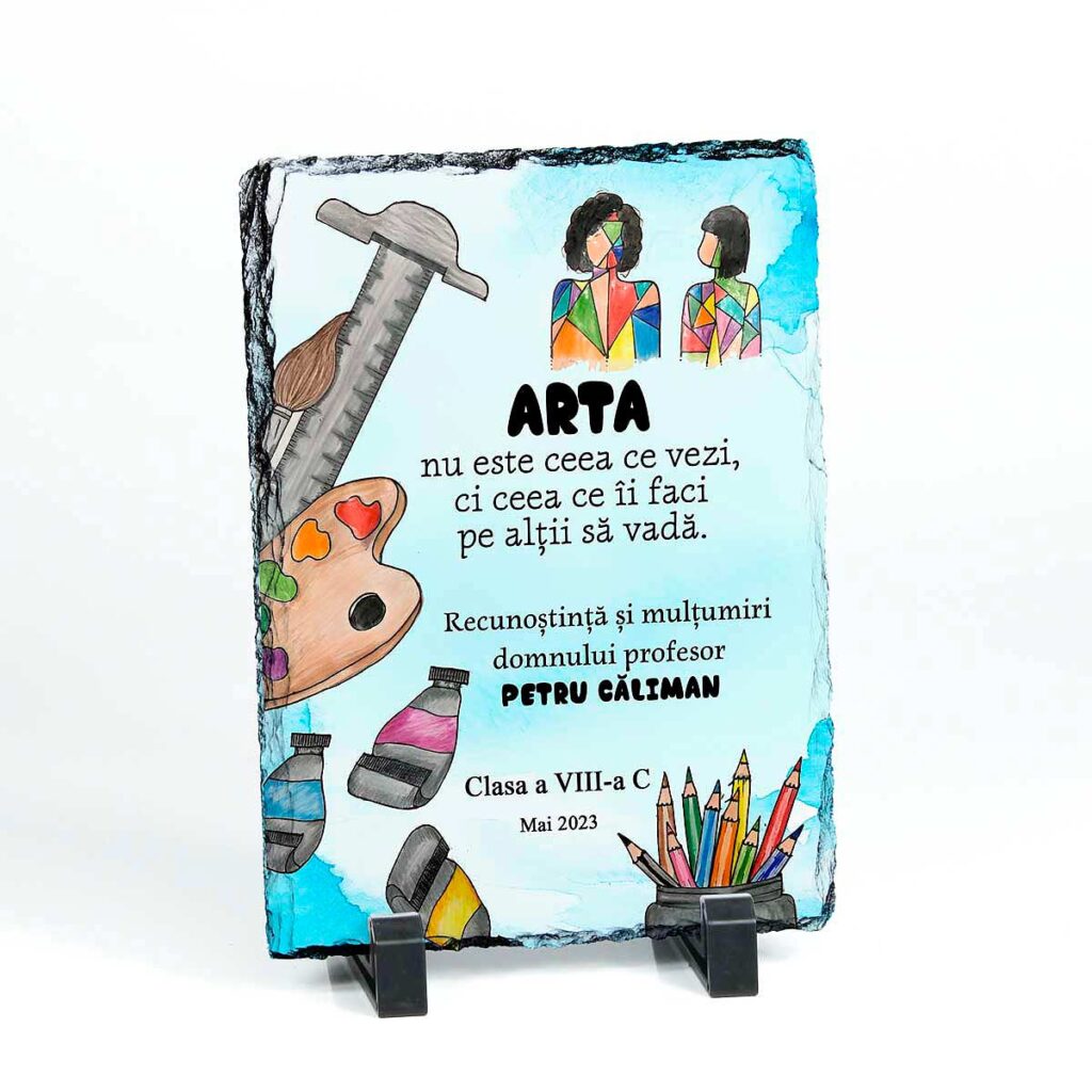 piatra ardezie personalizata cadou profesor desen