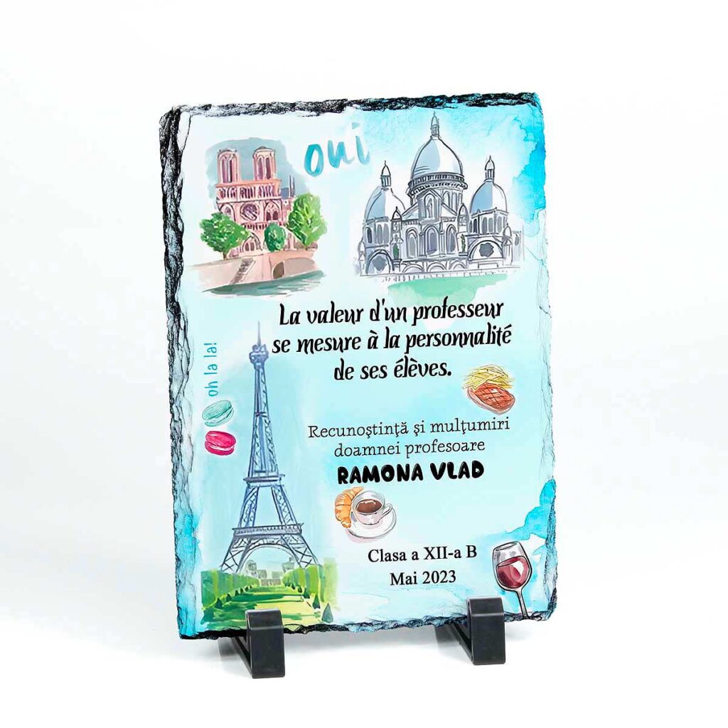 piatra ardezie personalizata cadou profesor limba franceza