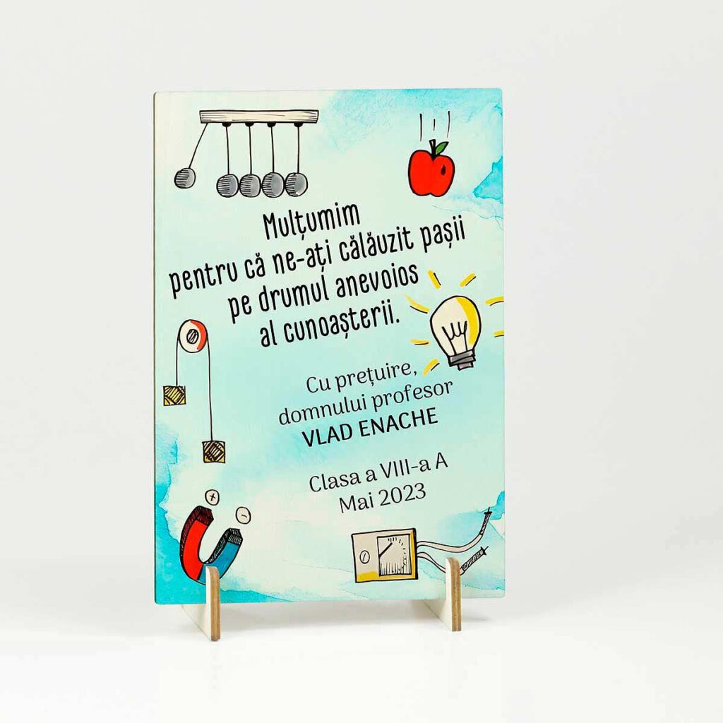 felicitare lemn cadou personalizat profesor fizica