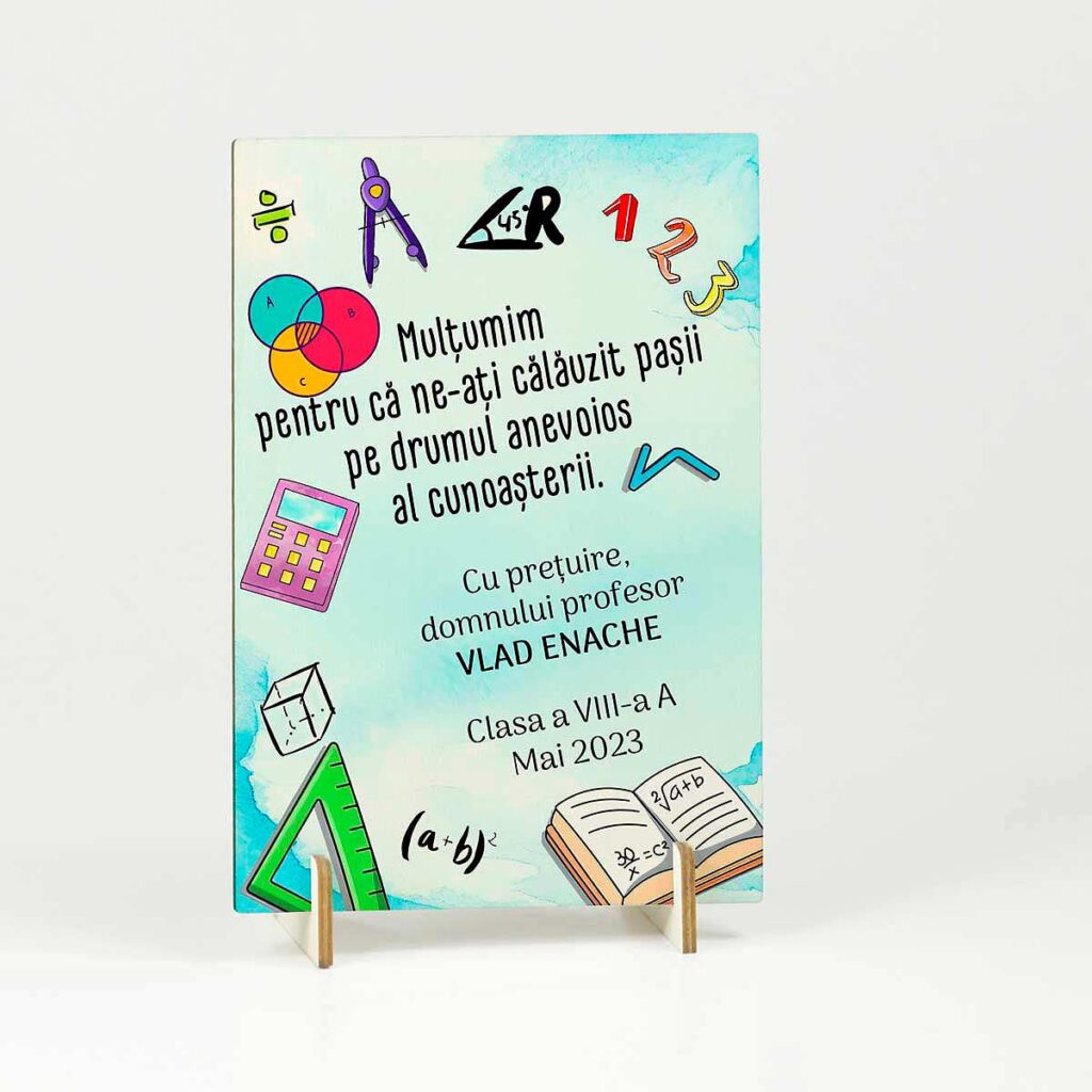 placheta trofeu lemn cadou personalizat profesor matematica