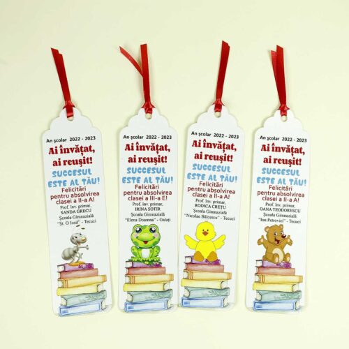 semn carte cu mascote absolvire pentru elevi