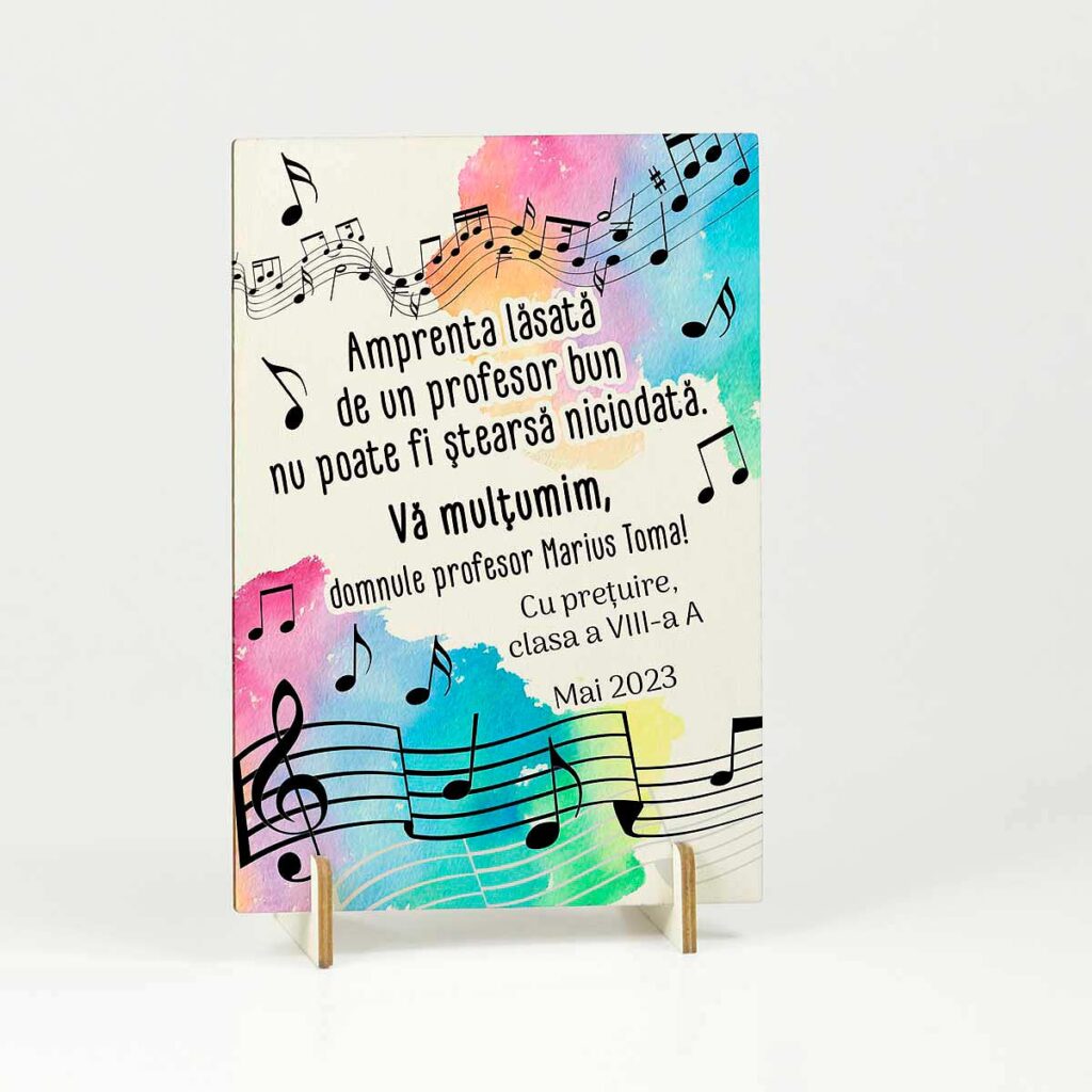 trofeu lemn cadou personalizat profesor muzica